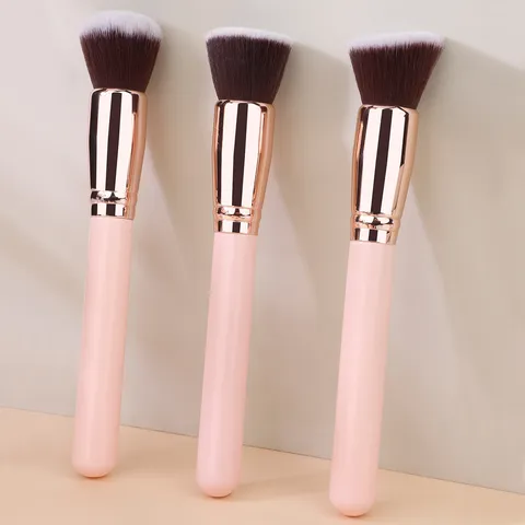 Brocha de Maquillaje Individual Portátil Fibra Sintética Cerdas Suaves Redonda Plana Angulada Base Rubor Polvo Herramienta de Belleza