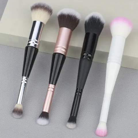 Dual-Ended Foundation Concealer Makeup Brush Portable Synthetic Hair Wooden Handle Professional Cosmetic Tool