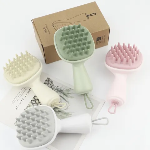 Cepillo de Champú de Silicona Portátil Masajeador de Cuero Cabelludo Peine de Lavado de Pelo de Caucho Suave Con Cordón Para Ducha Cuidado del Cabello