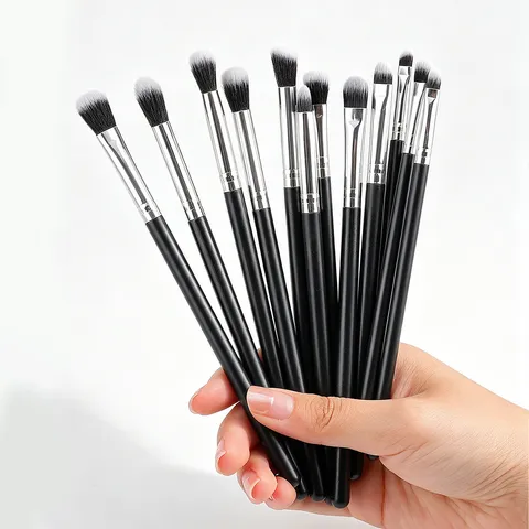 Professional Eye Makeup Brush Set Fiber Hair Black Silver Plastic Handle Eyeshadow Blending Eyeliner Detail Cosmetic Tool Kits For Women Everyday Beauty