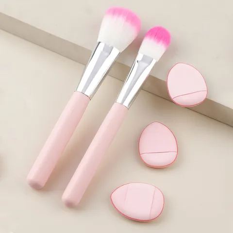 Collezione Professionale di Pennelli da Trucco e Piumini da Cipria Morbide Fibre Sintetiche Manici in Legno Strumenti di Bellezza