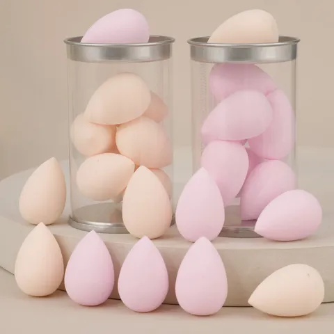 Mini Makeup Sponge Blender Set Polyurethane Wet Dry Dual Use Cosmetic Puff With Clear Storage Tube Cylinder For Women Beauty Tools