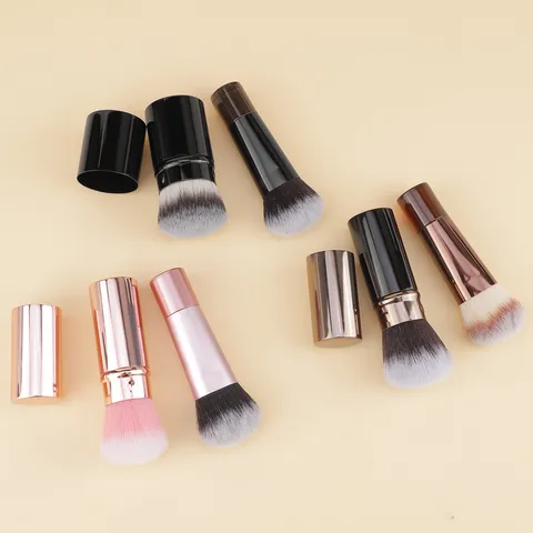 Portable Retractable Makeup Brush With Cover Aluminum Tube Synthetic Fiber Powder Blush Brush Travel Cosmetics Tools