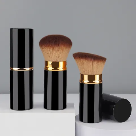 Portable Retractable Makeup Brush Large Soft Synthetic Fiber Powder Blush Brush Black Gold Professional Cosmetic Tool