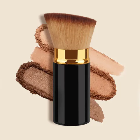 Retractable Makeup Brush Portable Powder Blush Foundation Face Brush Synthetic Fiber Bristles With Protective Covered Aluminum Shell For Travel Daily Cosmetic Tools