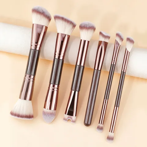 Double-Ended Makeup Brush Set Gradient Synthetic Fiber Bristles Loose Powder Foundation Eyeshadow Blending Facial Cosmetic Brush With Storage Bag For Daily Travel Beauty Tool