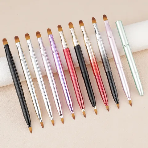 Dual Ended Retractable Lip Brush Portable Double Head Lipstick Smudge Cosmetic Makeup Brush With Lid Travel Beauty Tool For Women