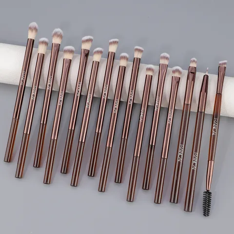Professional Eyeshadow Makeup Brushes Set Coffee Brown Transparent Handle Eye Blending Shader Crease Detail Beauty Tools For Women Daily Travel Bag