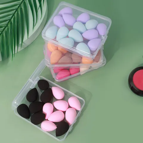Mini Portable Polyurethane Makeup Blender Sponges Teardrop Gourd Shape Wet Dry Dual Use Vanity Face Cosmetics Puffs With Transparent Storage Case For Travel Women Beauty Tools
