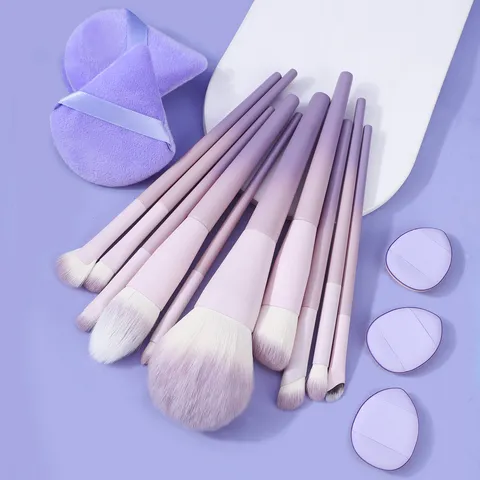 Gradient Purple Makeup Brush Set Soft Synthetic Hair Powder Foundation Eyeshadow Brushes With Cosmetic Powder Puffs For Women Beauty Tools