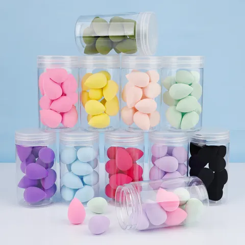 Mini Spugna da Trucco Blender Poliuretano Goccia Cosmetici Puffs Barattolo Confezione Senza Cuciture Uso Secco Umido Strumenti di Bellezza