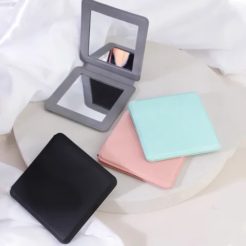 Specchio da Trucco Quadrato Portatile Specchietto Compatto Pieghevole Bifacciale Supporto da Tavolo Copertura in Pelle PU