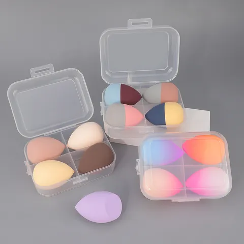 Kit Éponge de Maquillage en Polyuréthane Avec Boîte Multicolore Dégradé Motif Marbre Éponge Cosmétique Boîte