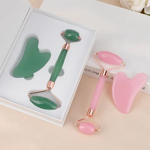 Doppelkopf Harz Jade Roller Und Gua Sha Gesichtsmasseur Werkzeug Anti-Aging Hautpflege Geschenke Set