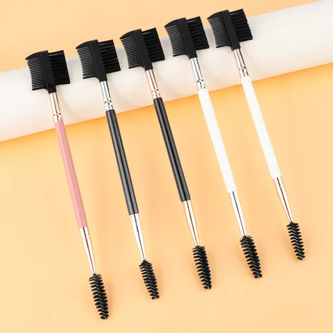 Dual Ended Eyebrow Brush Spoolie Lash Comb Wood Handle Aluminum Tube Nylon Bristles Multi Functional Eyes Makeup Grooming Tool