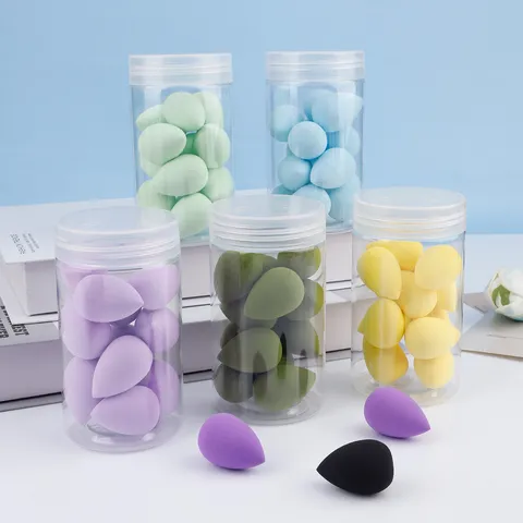 Mini Spugna da Trucco Blender Poliuretano Goccia Cosmetici Puffs Barattolo Confezione Senza Cuciture Uso Secco Umido Strumenti di Bellezza