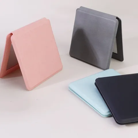 Specchio da Trucco Quadrato Portatile Specchietto Compatto Pieghevole Bifacciale Supporto da Tavolo Copertura in Pelle PU