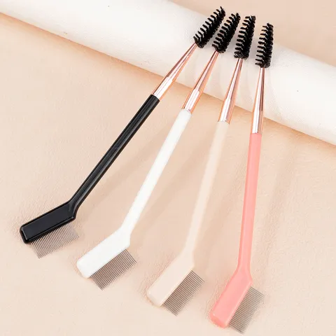 Professional Dual-Ended Eyelash Brush Brow Comb Stainless Steel Needle Eyelash Separator Portable Spoolie Brush Makeup Tool
