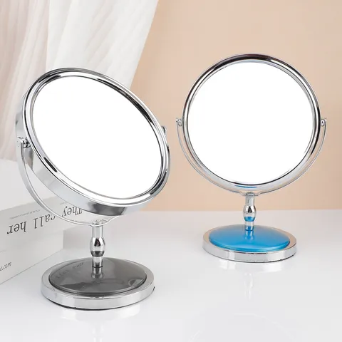 Desktop Double Sided Makeup Mirror High Definition Stainless Steel Magnifying Round Pedestal Mirror With Rotation Table Vanity Mirror For Home Bedroom