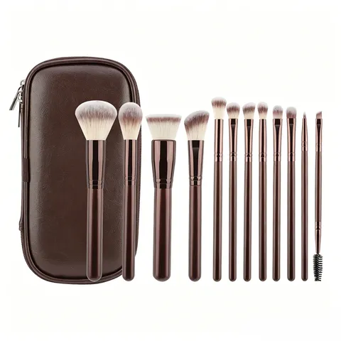 Professional Makeup Brush Set Soft Nylon Bristles Wooden Handle Loose Powder Blush Foundation Eyeshadow Cosmetic Brushes Kit With PU Leather Storage Bag For Travel Everyday Beauty Tools