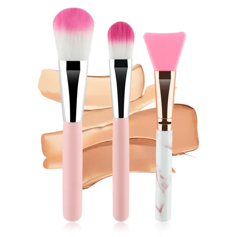 Kit de Pinceaux de Maquillage Professionnels Manche en Bois Fibre Artificielle Poudre Fond de Teint Motif Marbre Outils Masque Silicone