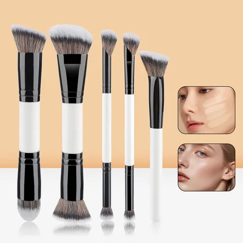 Dual-Ended Makeup Brush Set Wooden Handle Aluminum Tube Synthetic Fiber Bristles Multi-Functional Foundation Powder Blusher Eyeshadow Brushes Travel Cosmetic Tools
