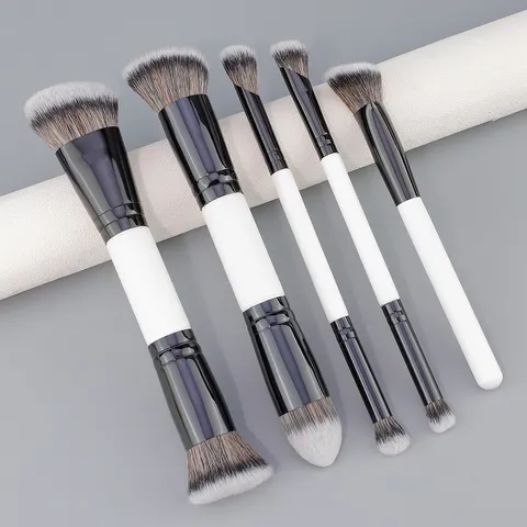 Dual-Ended Makeup Brush Set Wooden Handle Aluminum Tube Synthetic Fiber Bristles Multi-Functional Foundation Powder Blusher Eyeshadow Brushes Travel Cosmetic Tools