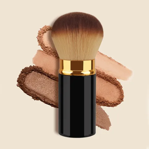 Retractable Makeup Brush Portable Powder Blush Foundation Face Brush Synthetic Fiber Bristles With Protective Covered Aluminum Shell For Travel Daily Cosmetic Tools