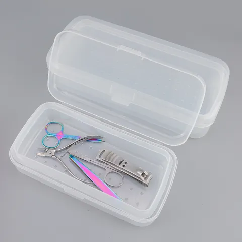 Scatola di Disinfezione per Strumenti per Unghie in Plastica Trasparente Design Filtrante a Strati Contenitore di Sterilizzazione Scatola