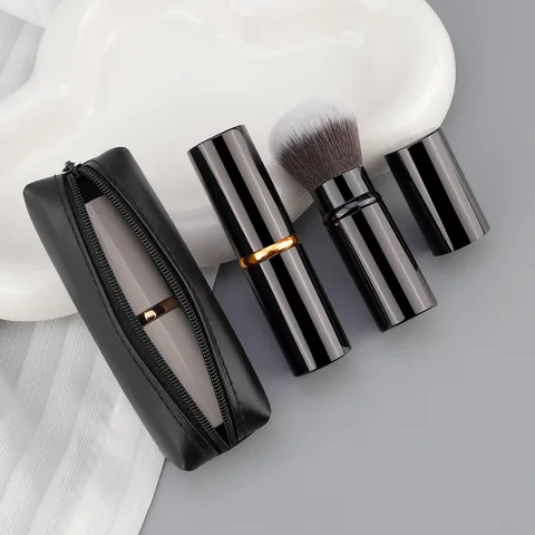 Portable Retractable Makeup Brush Set With PU Zipper Bag Soft Synthetic Hair Face Powder Foundation Cosmetic Tools