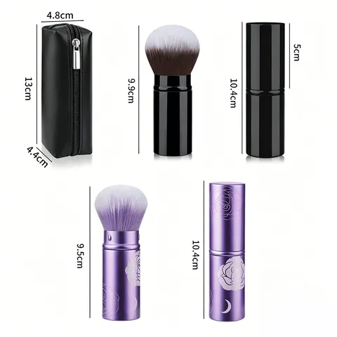 Portable Large Retractable Makeup Brush With PU Zipper Bag Soft Fiber Hair Loose Powder Brush Cosmetic Tool
