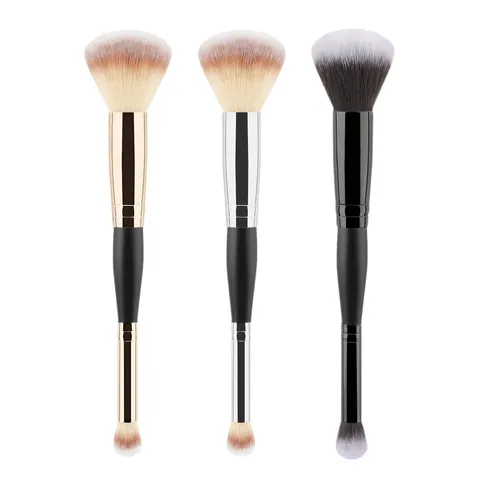 Multi-Functional Double-Ended Makeup Brush Portable Wooden Handle Synthetic Fiber Soft Hair Facial Cosmetic Tool