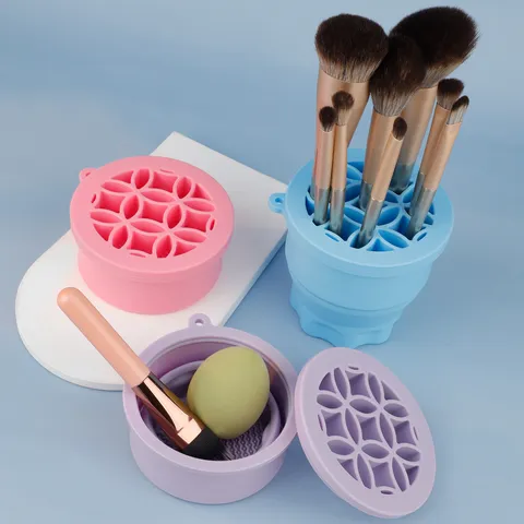 Silicone Foldable Makeup Brush Cleaner Cup Portable Cleaning Drying Storage Bowl Multifunctional Cosmetic Brush Washing Tool