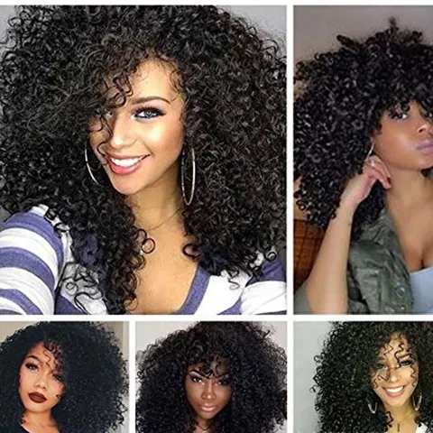 Damen Kurze Lockige Afro Perücke Hochtemperatur Faser Flauschiges Schwarzes Haar Perücke Natürliche Tägliche Party Mode Styling Perücke