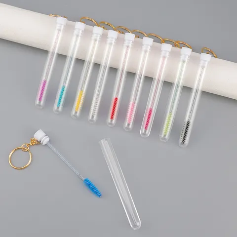 Disposable Eyelash Brush Crystal Tube Makeup Brush With Golden Keychain Portable Mascara Wand Eyebrow Brush Beauty Tool