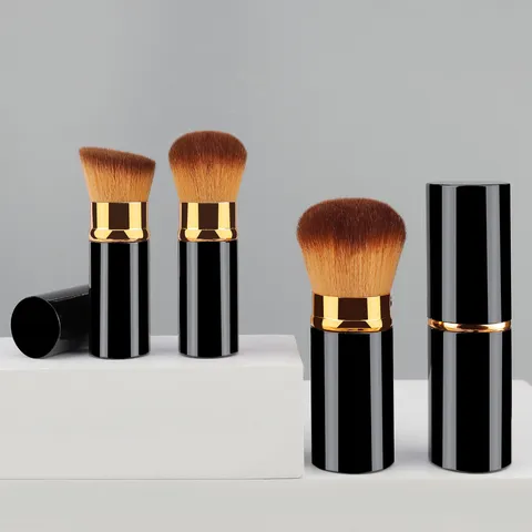 Portable Retractable Makeup Brush Black Gold Synthetic Fiber Foundation Powder Blush Brush Cosmetic Beauty Tool