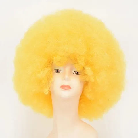 Flauschige Gelbe Synthetische Haare Afro Perücke Clown Kostüm Haarteil Für Weihnachten Party Bühne Performance Cosplay Event