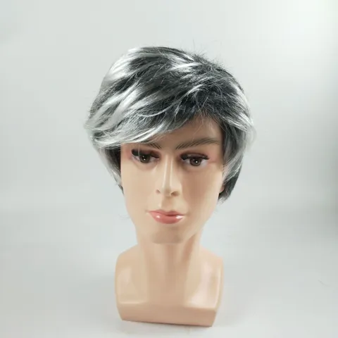 Halloween Alter Mann Cosplay Perücke Kurze Lockige Synthetische Haarteil Für Party Kostüm Männer Performance Requisite Grau Schwarz