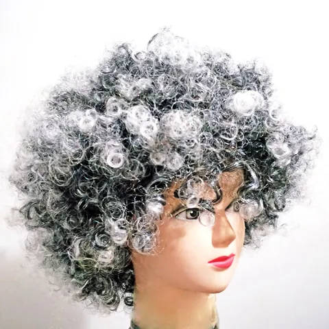 Schwarz und Weiß Afro Perücke Oma Stil Kurzes Lockiges Haar Kostüm Party Bühnenrequisite Clown Perücke Für Erwachsene
