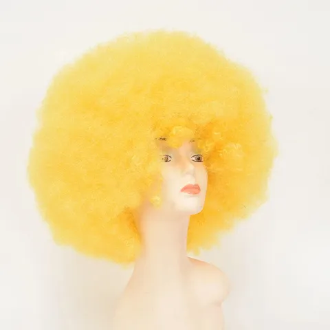 Flauschige Gelbe Synthetische Haare Afro Perücke Clown Kostüm Haarteil Für Weihnachten Party Bühne Performance Cosplay Event