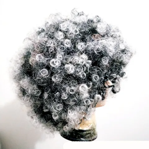 Schwarz und Weiß Afro Perücke Oma Stil Kurzes Lockiges Haar Kostüm Party Bühnenrequisite Clown Perücke Für Erwachsene
