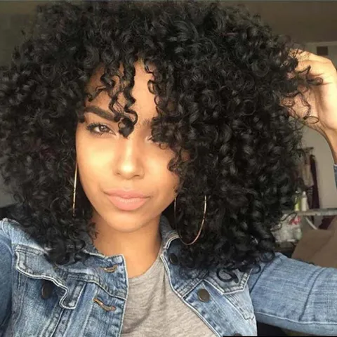 Damen Kurze Lockige Afro Perücke Hochtemperatur Faser Flauschiges Schwarzes Haar Perücke Natürliche Tägliche Party Mode Styling Perücke