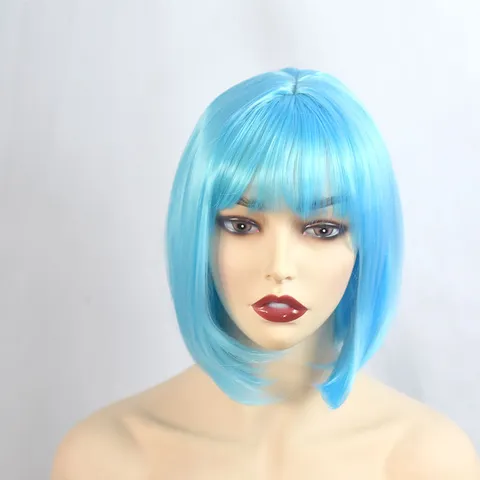 Damen Kurze Bob Perücke Mit Pony Synthetische Himmelsblaue Haare Perücke Für Tägliche Party Performance Cosplay Mode Haaraccessoires