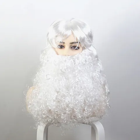 Santa Claus Wig And Beard Set White Curly Synthetic Hair Christmas Party Cosplay Costume Performance Accessories