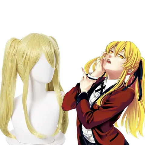 Hellgold Lange Hitzebeständige Faser Doppelte Zöpfe Perücke Anime Cosplay Perücke Mit Pony Für Damen Party Haar