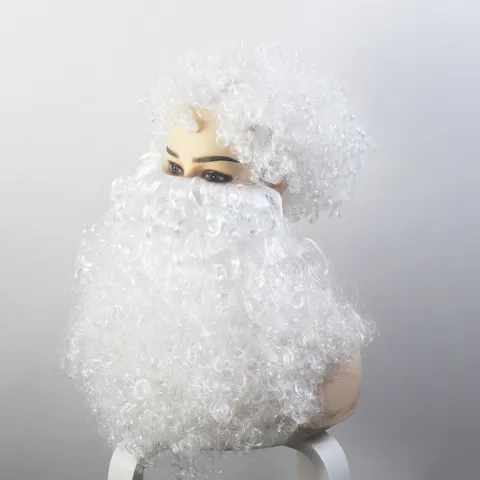 White Santa Claus Wig And Beard Set Synthetic Fiber Curly Hair Costume Accessories For Christmas Party Performance