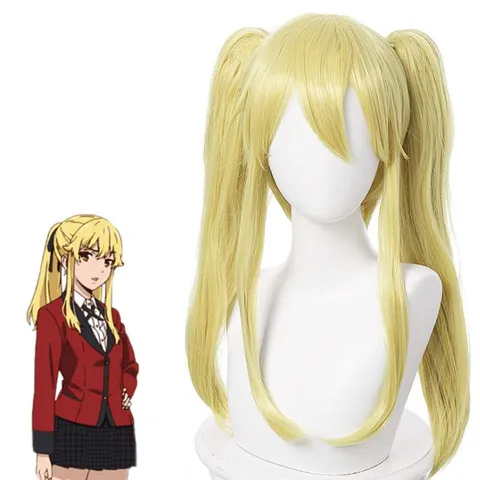 Hellgold Lange Hitzebeständige Faser Doppelte Zöpfe Perücke Anime Cosplay Perücke Mit Pony Für Damen Party Haar