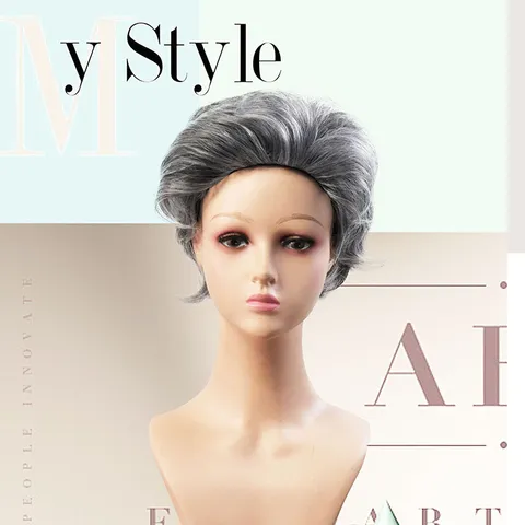 Cosplay Kurze Grau Weiße Perücke Oma Opa Kostüm Perücke Hochtemperaturfaser Fluffig Natürliches Haar Perücke Für Party