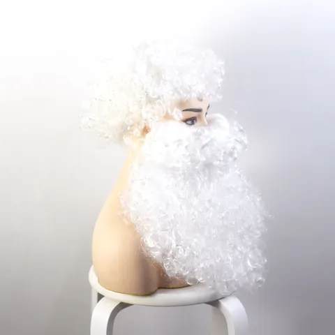 White Santa Claus Wig And Beard Set Synthetic Fiber Curly Hair Costume Accessories For Christmas Party Performance