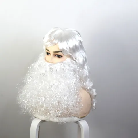 Santa Claus Wig And Beard Set White Curly Synthetic Hair Christmas Party Cosplay Costume Performance Accessories